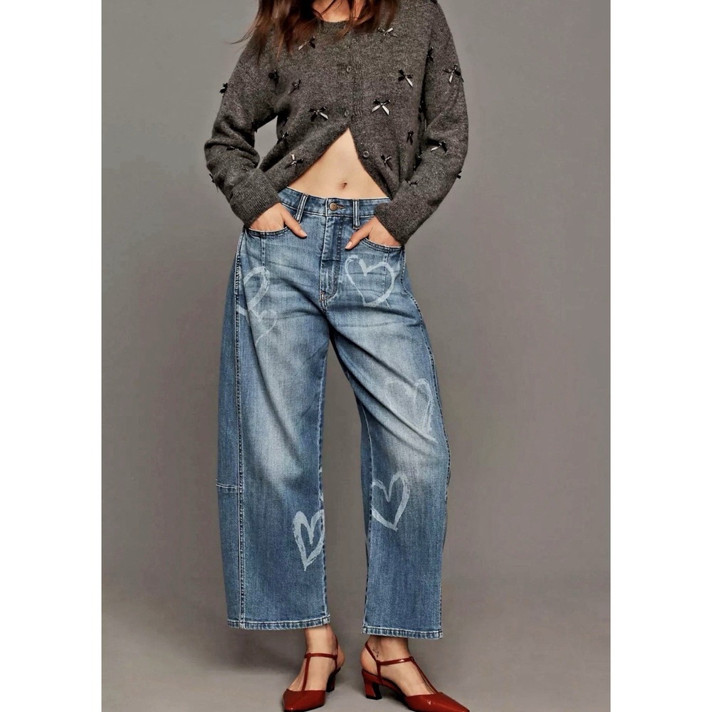 Anthropologie PILCRO Kenna Mid-Rise Heritage Barrel Denim Jeans Hearts Motif 31 - Picture 11 of 11